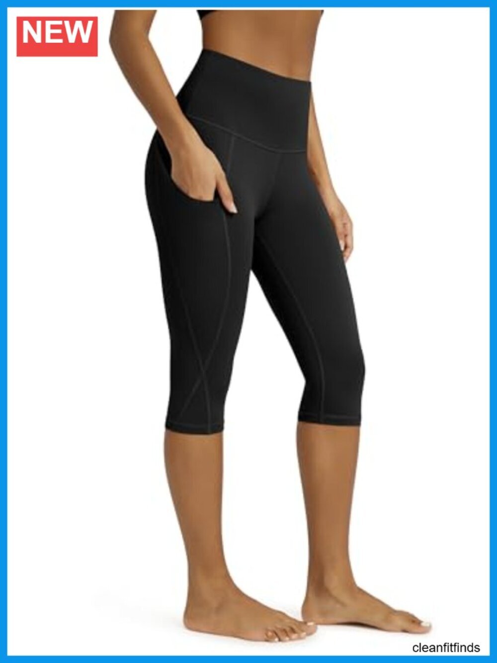 High Waisted Yoga Capris with Pockets, Tummy Control 4-Way Stretch Knee Length